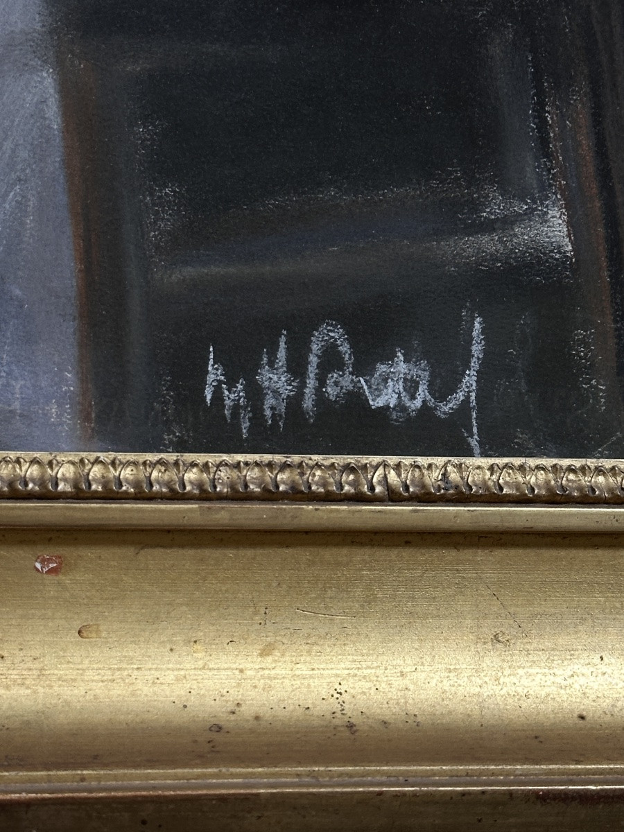 Pastel  femme peintre  au chevalet dans un atelier académie portrait 1950 signé-photo-4