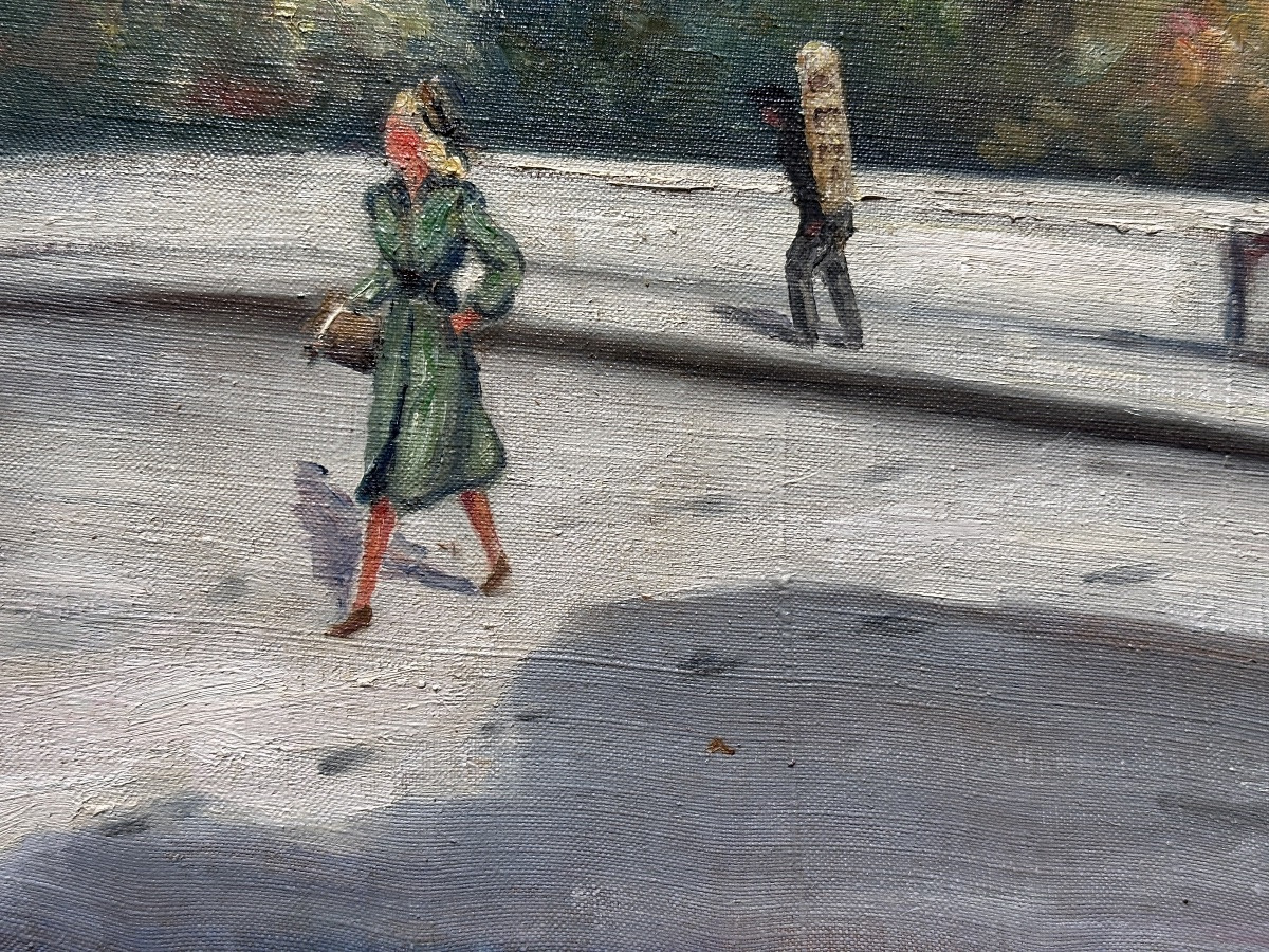 Georges Castaing Tableau  Vue animée Quai Bouquiniste Notre Dame de Paris Signé -photo-2