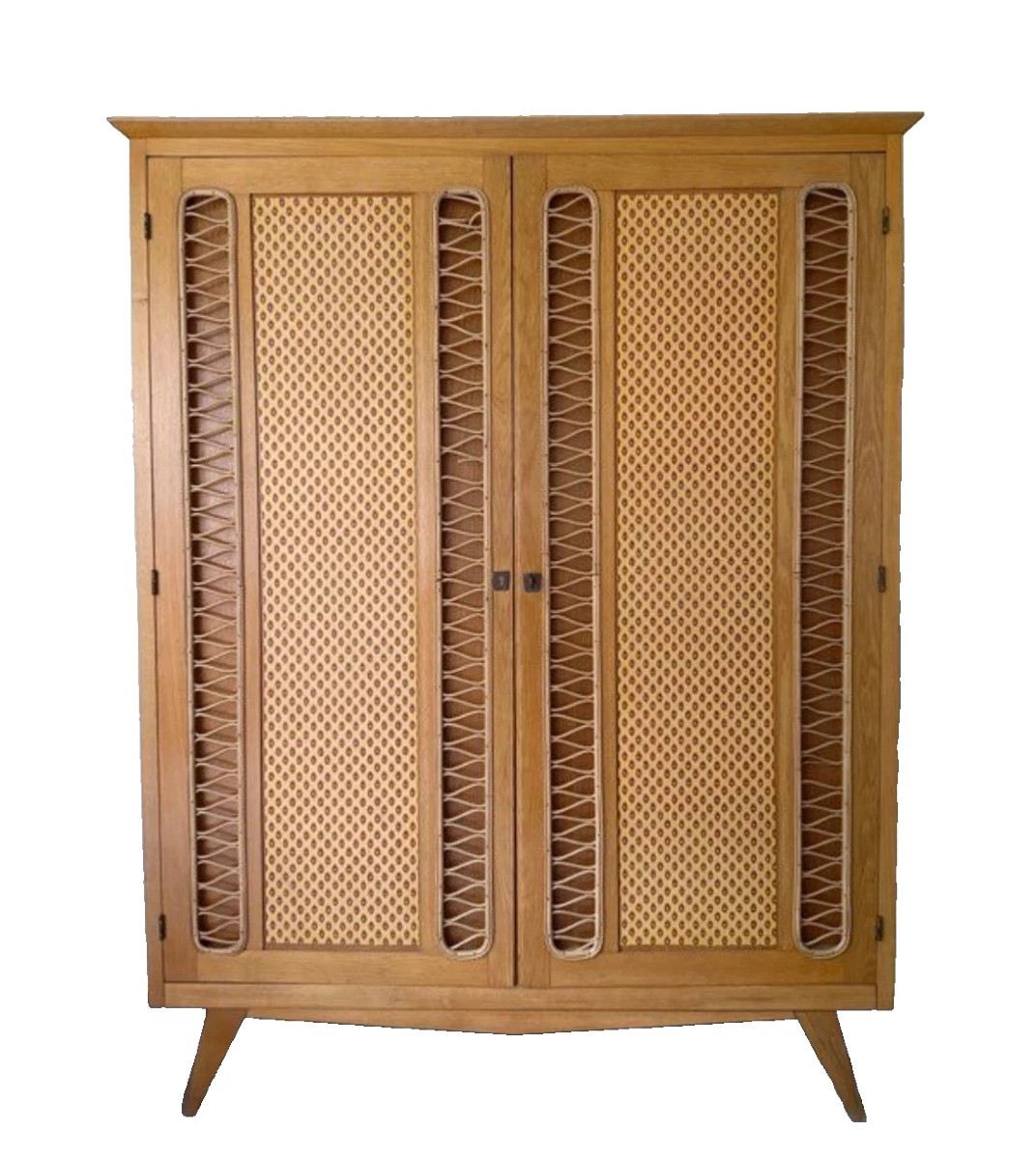 Small Wicker Cupboard 1950s Design Two-door Closet Dressing Room Decorator