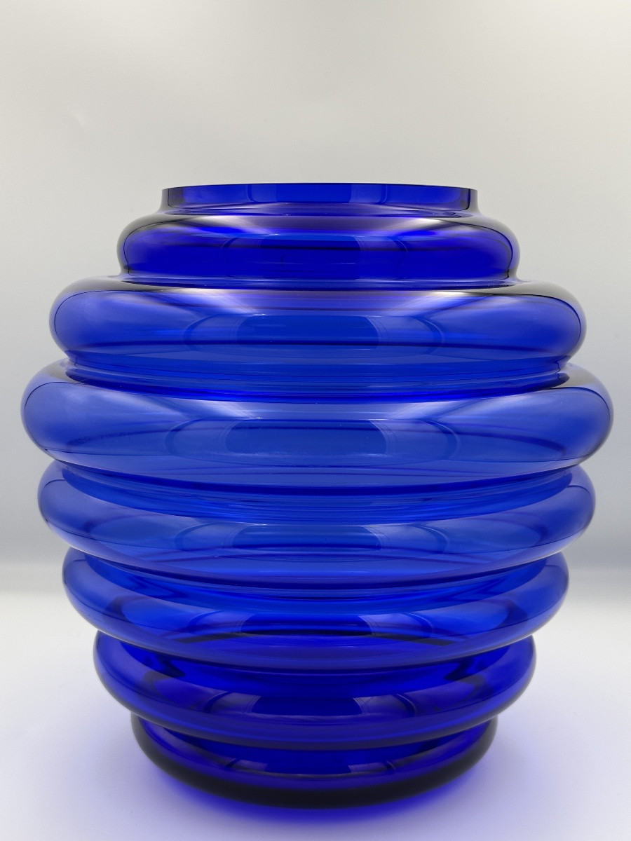 Murano Vintage Design Cobalt Blue Vase With Rings, In The Martinuzzi / Venini Style-photo-2