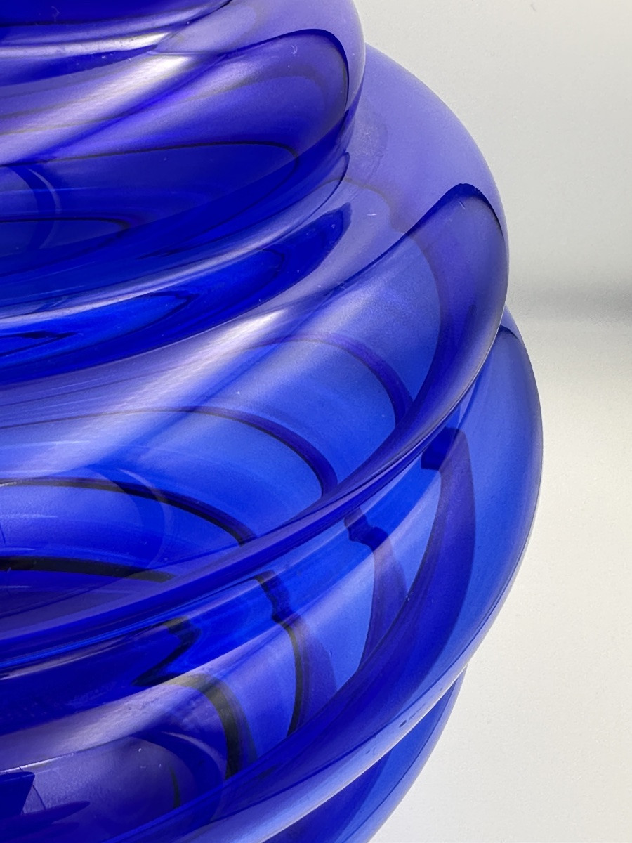Murano Vintage Design Cobalt Blue Vase With Rings, In The Martinuzzi / Venini Style-photo-2