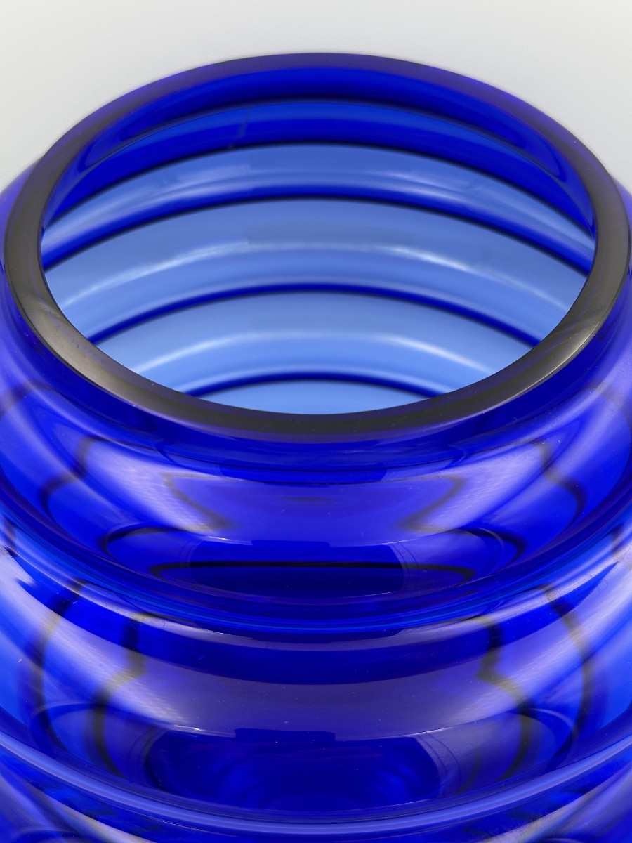 Murano Vintage Design Cobalt Blue Vase With Rings, In The Martinuzzi / Venini Style-photo-3