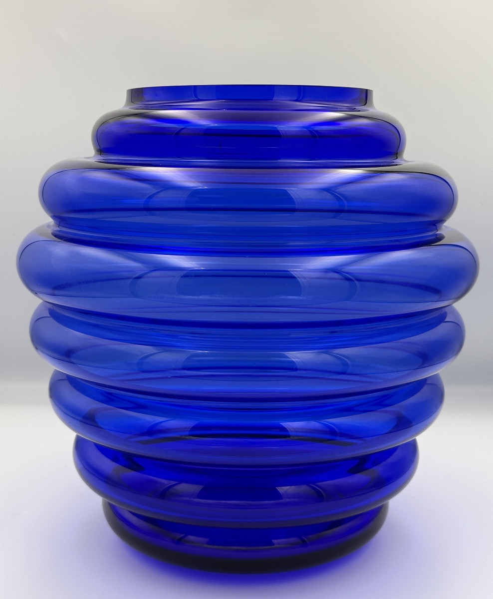 Murano Vintage Design Cobalt Blue Vase With Rings, In The Martinuzzi / Venini Style-photo-6