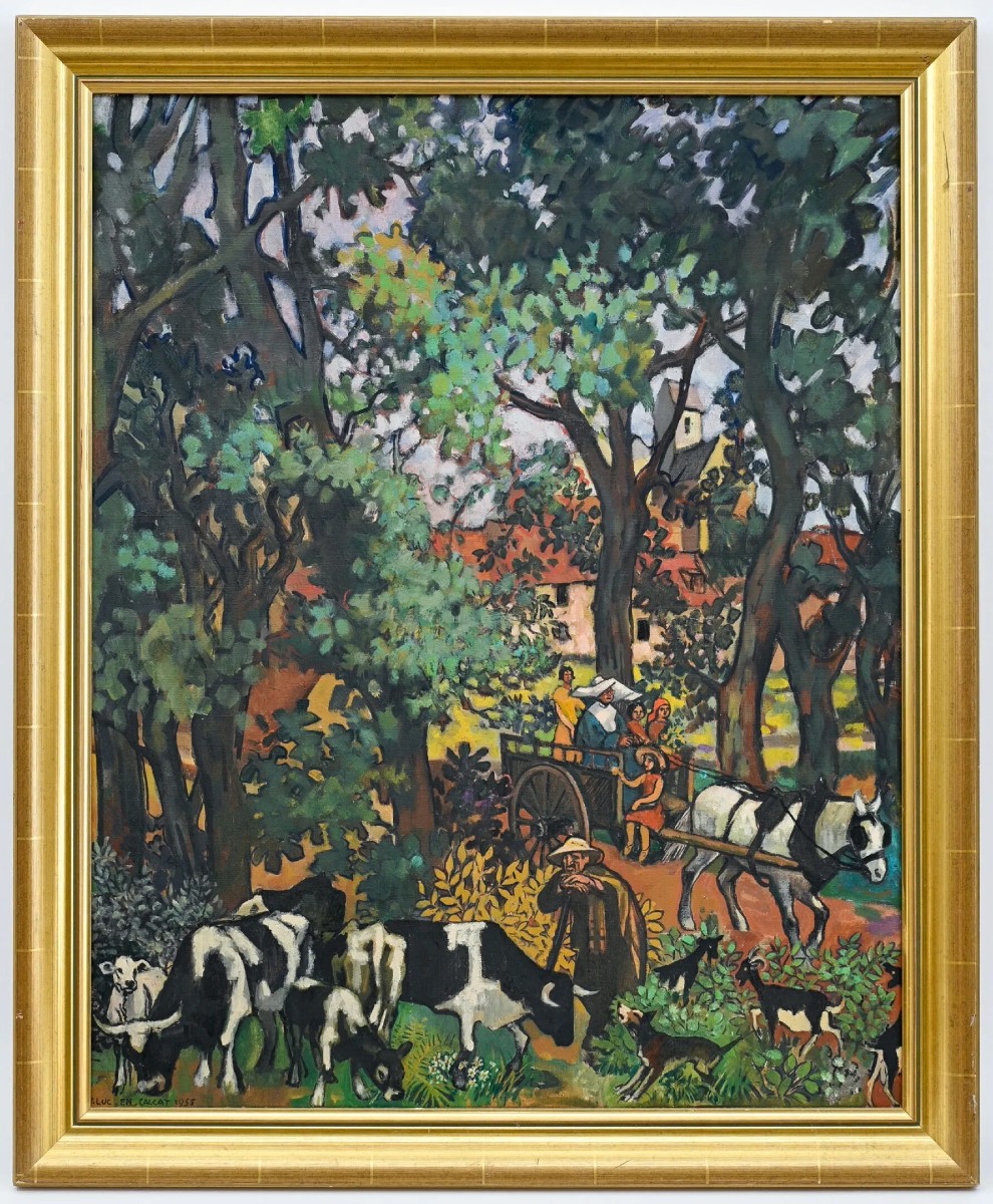 Maurice Rétif  Tableau paysage animé Abbaye En-Calcat Frère Luc Dom Robert tapisserie Dourgne-photo-4
