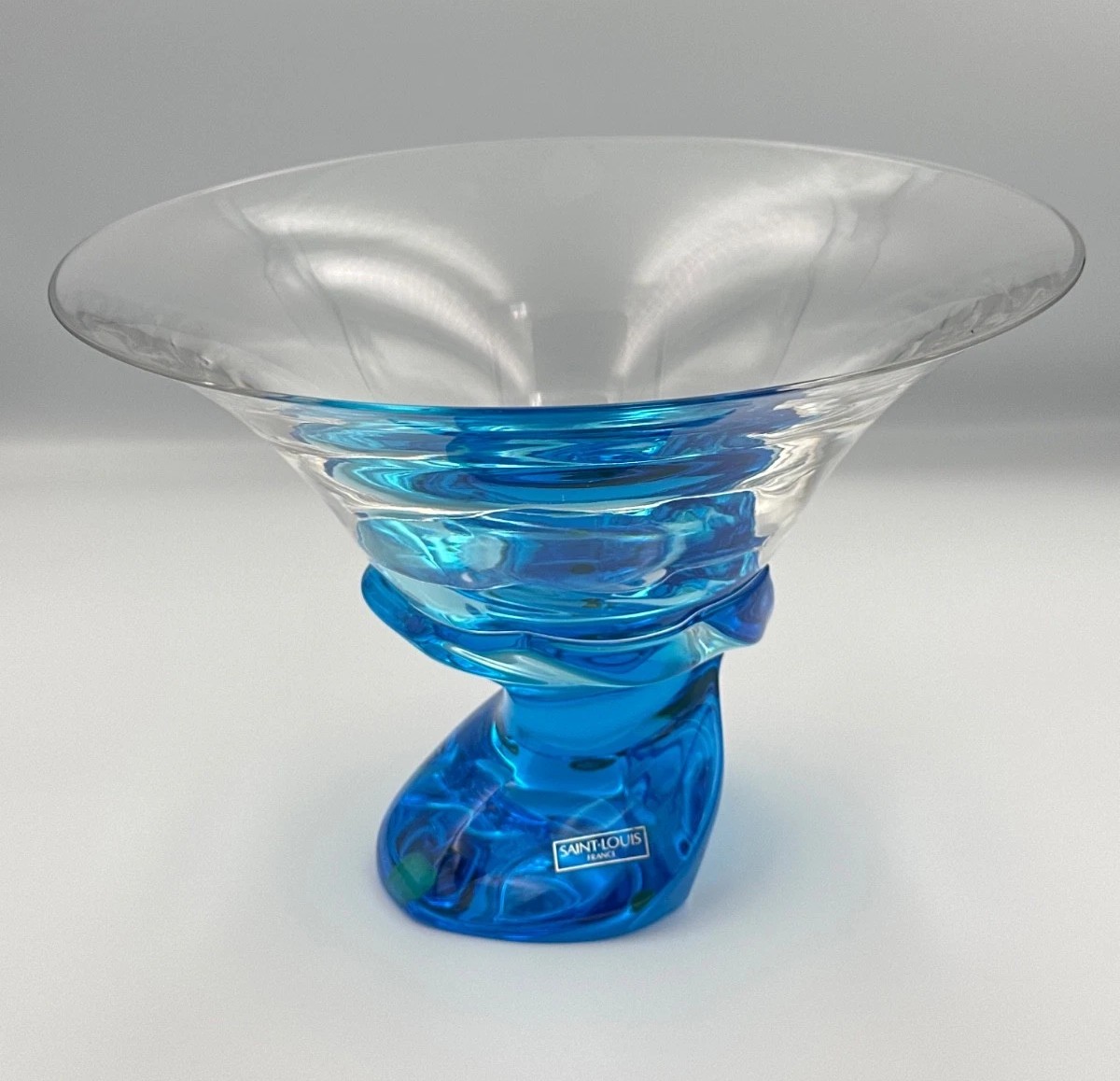 Grande Coupe Saint-Louis modèle Éole cristal pied bleu turquoise boîte d’origine 26 c-photo-2