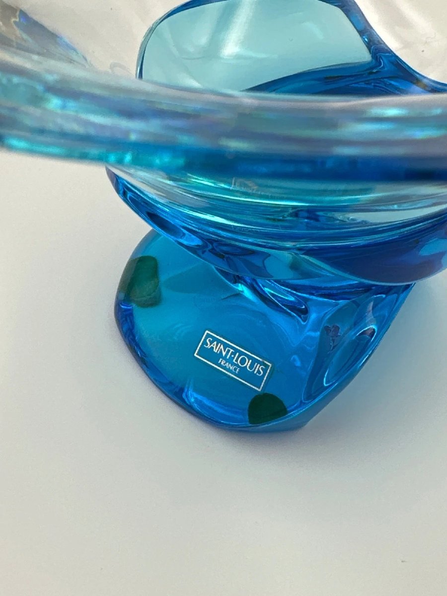 Grande Coupe Saint-Louis modèle Éole cristal pied bleu turquoise boîte d’origine 26 c-photo-1