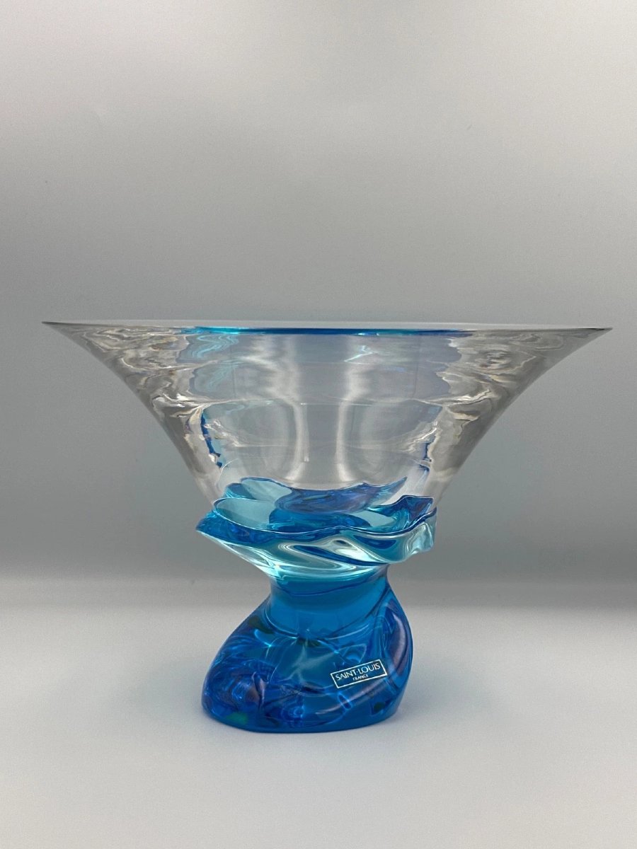 Grande Coupe Saint-Louis modèle Éole cristal pied bleu turquoise boîte d’origine 26 c-photo-2