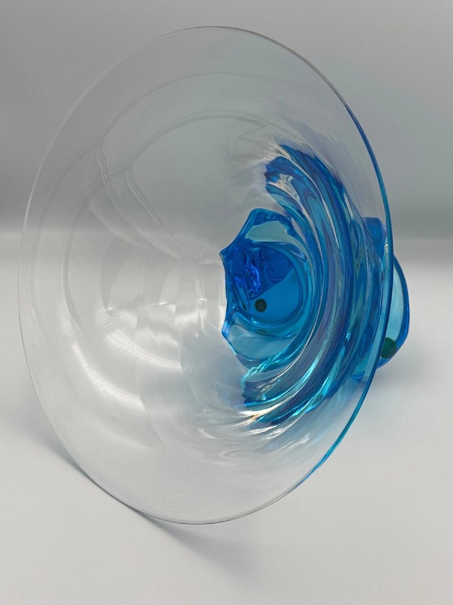 Grande Coupe Saint-Louis modèle Éole cristal pied bleu turquoise boîte d’origine 26 c-photo-3