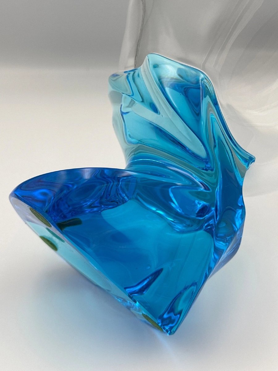Grande Coupe Saint-Louis modèle Éole cristal pied bleu turquoise boîte d’origine 26 c-photo-4