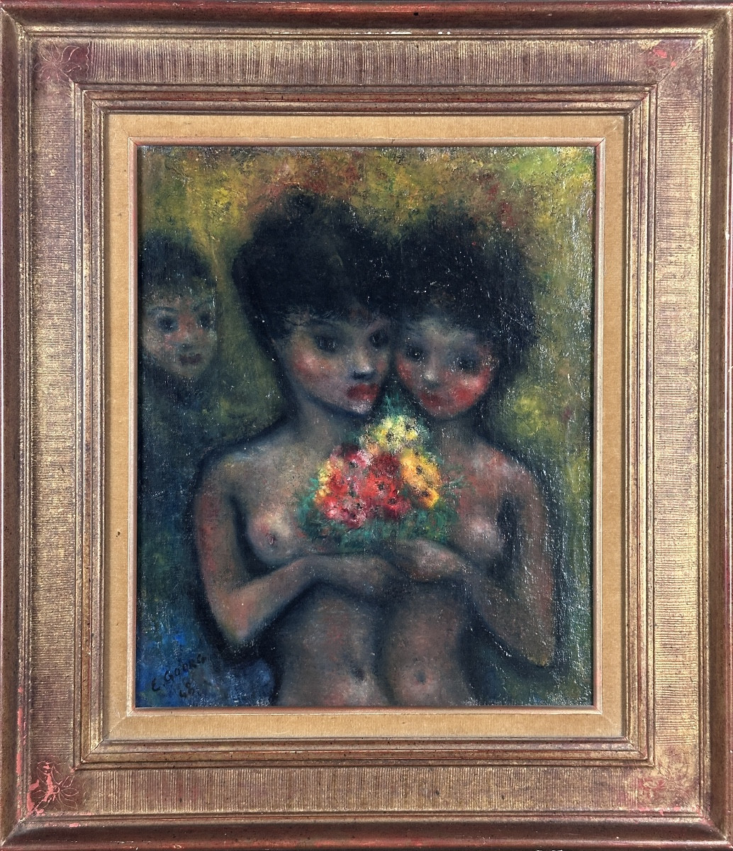 édouard Goerg Painting Modern Portrait Two Young Women Moved Nude Flowers XX