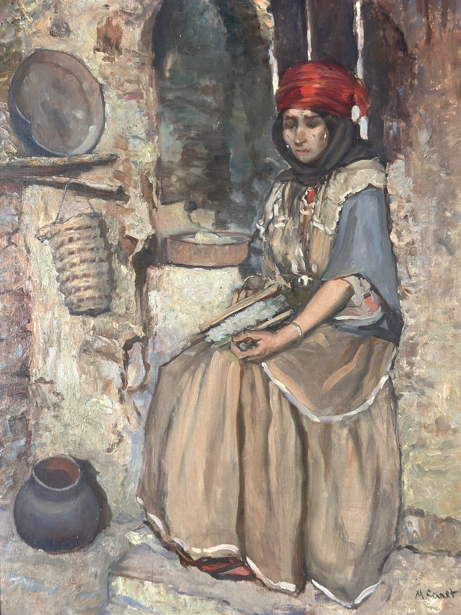 Marcel Canet Orientalist Painting Portrait Young Woman Kitchen Decor Algeria Art Deco-photo-2