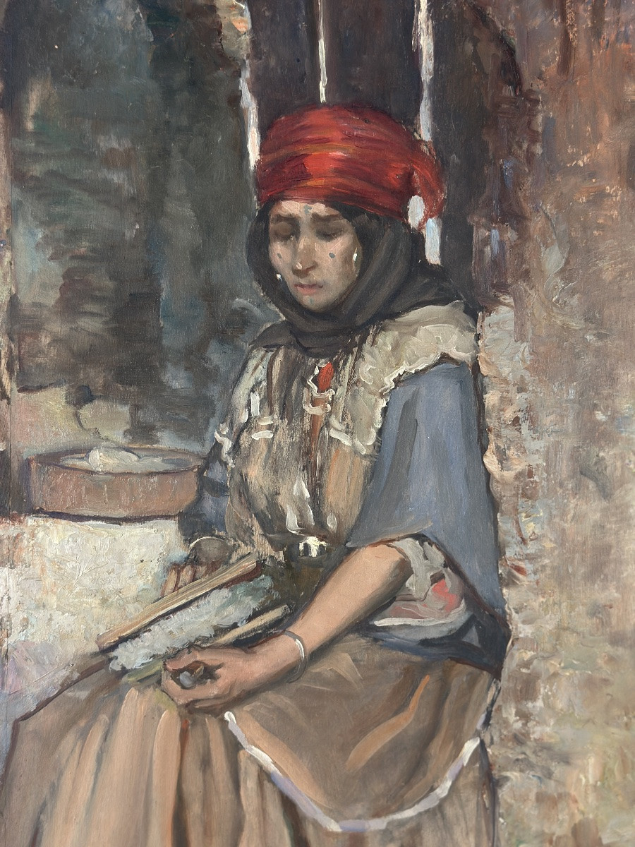 Marcel Canet Orientalist Painting Portrait Young Woman Kitchen Decor Algeria Art Deco-photo-3