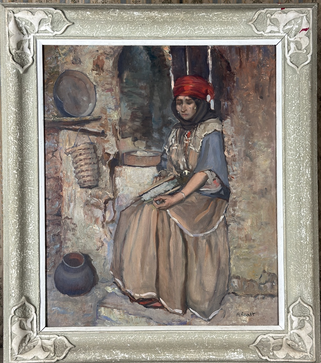 Marcel Canet Orientalist Painting Portrait Young Woman Kitchen Decor Algeria Art Deco