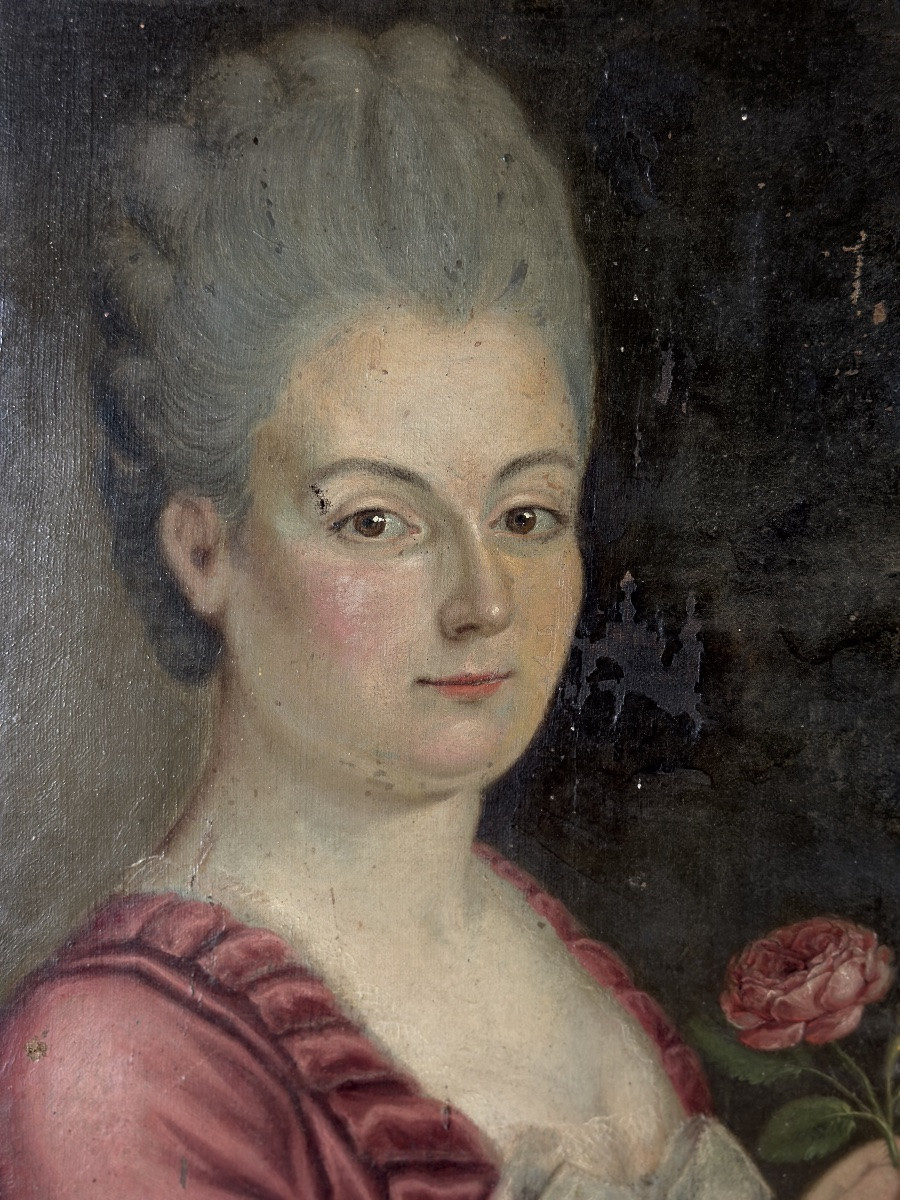 Tableau autoportrait peintre couple artiste Dame costume louis XVI 18e x 2 école Française -photo-1