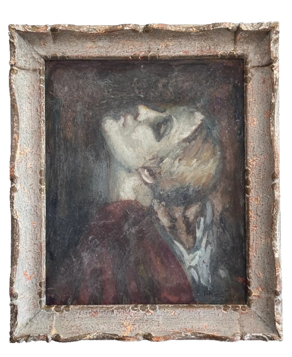 Ivan Kuleff Tableau  art déco Russe  portrait de jeune femme tête levée