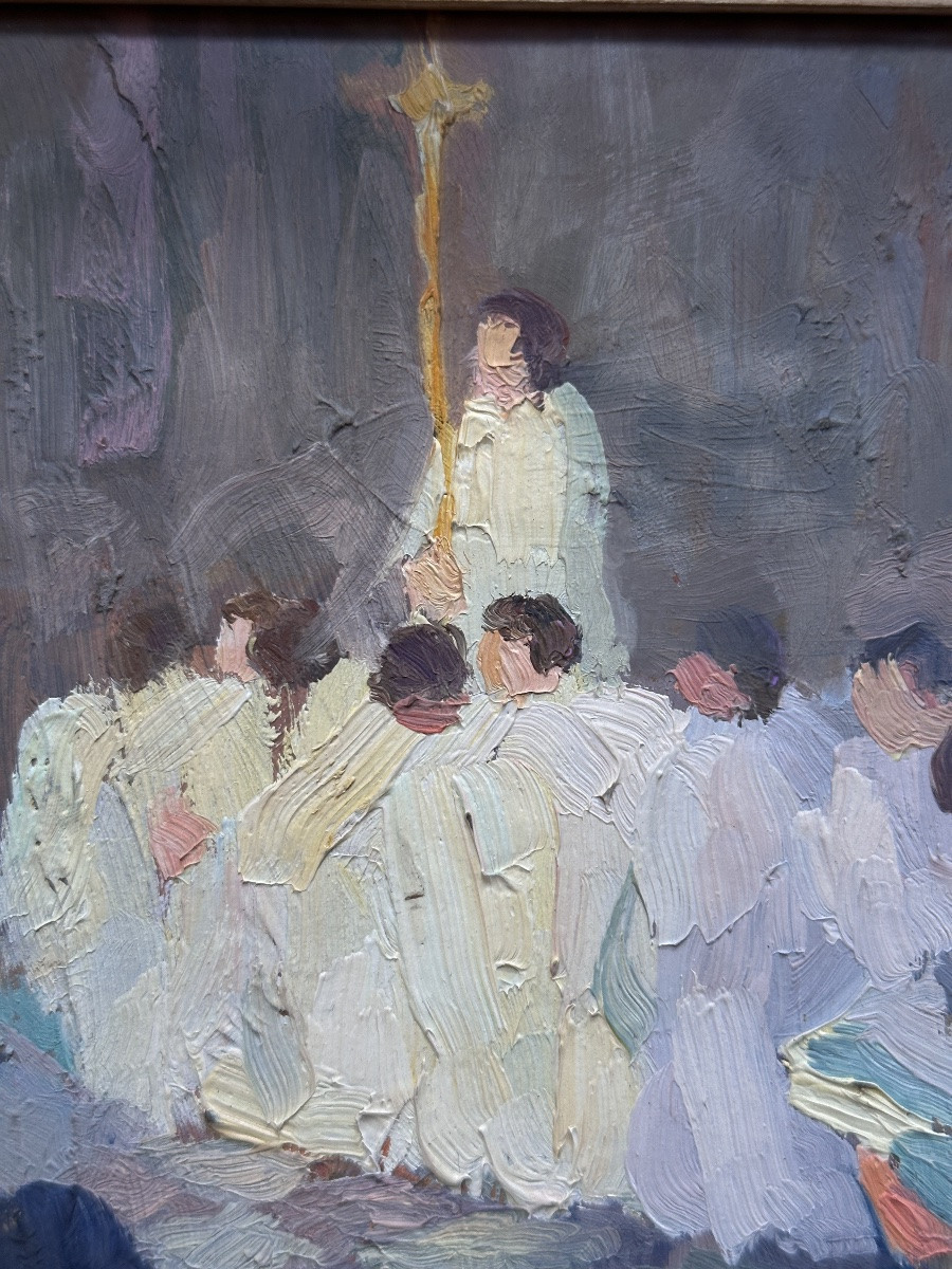 Marie Louise Lustremant Tableau La Procession Notre Dame De Paris Enfant De Coeur Moniale-photo-3