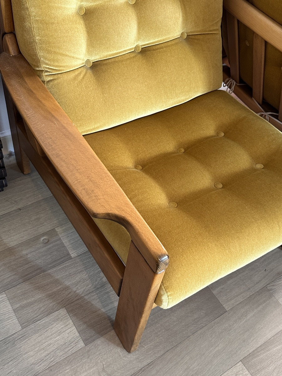 Pair Of 1970s Scandinavian Modular Armchairs Mustard Velvet Vintage Design Chauffeuse-photo-1