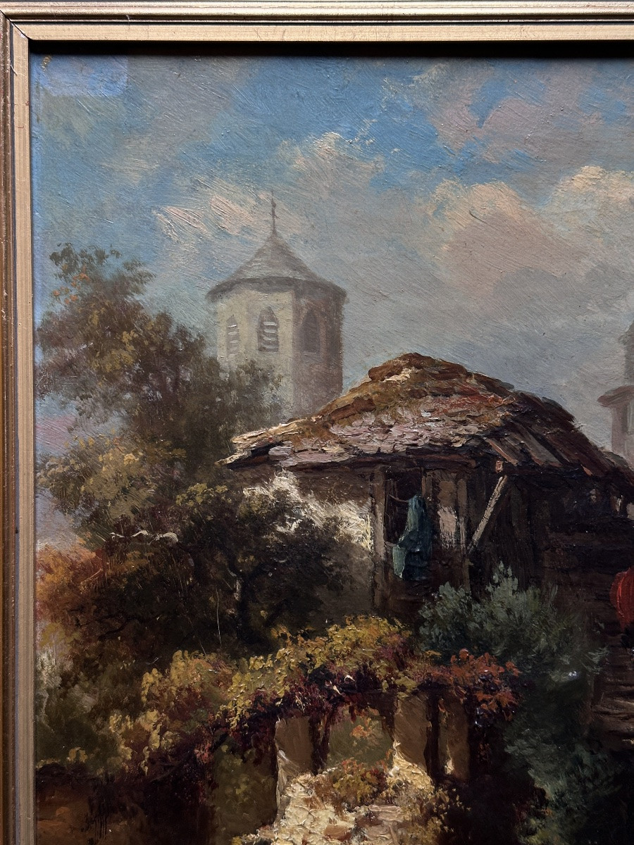 Arsène Pélegry Painting Animated Landscape Portrait Washerwoman Village River Pyrenees Toulouse 19th Century-photo-2