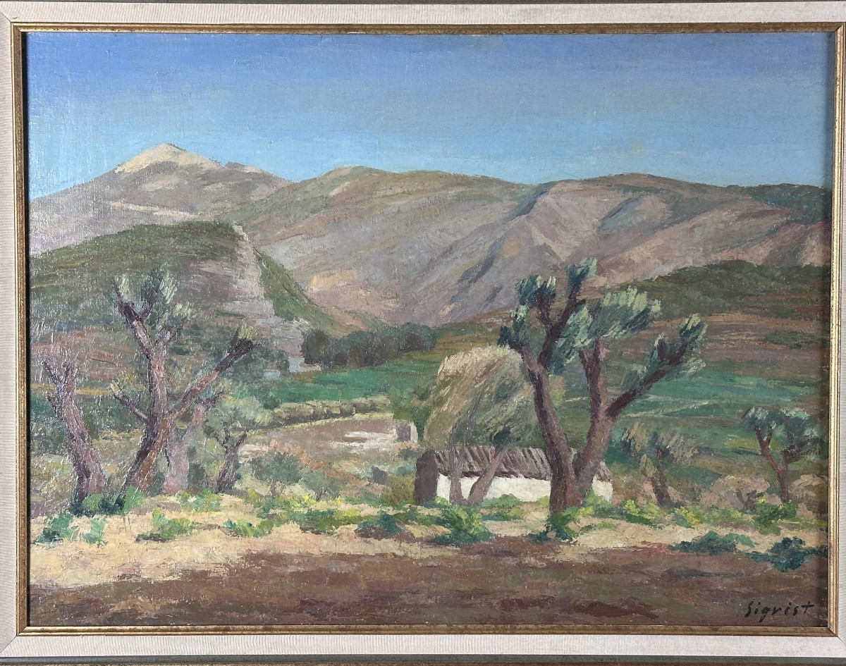 Sigrist Grand tableau paysage provençal Mont Ventoux bergerie Malaucène -photo-2
