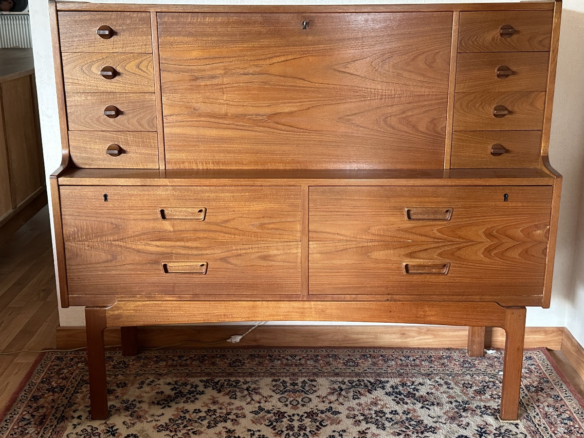 Arne Wahl Iversen Secrétaire bureau scandinave modèle 69 Teck vintage design 1960 décor Danish-photo-3