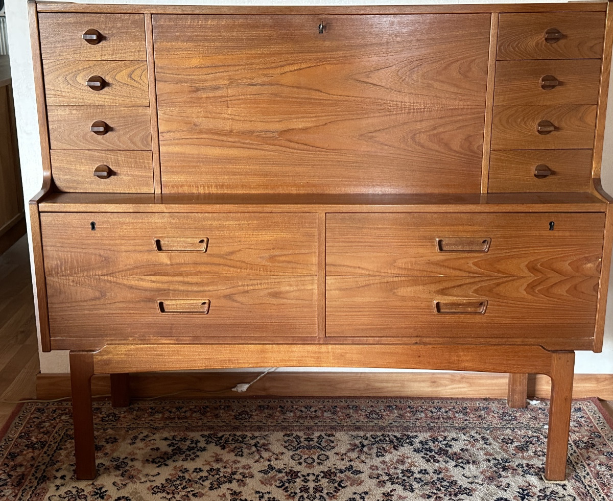 Arne Wahl Iversen Secrétaire bureau scandinave modèle 69 Teck vintage design 1960 décor Danish
