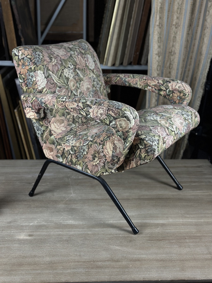 Maurice Cabrol, Pair Of Small Minimalist Armchairs, 1960, Vintage Decor, Black Lacquered-photo-1
