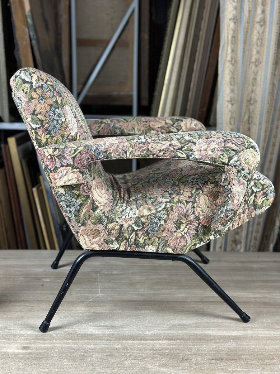 Maurice Cabrol, Pair Of Small Minimalist Armchairs, 1960, Vintage Decor, Black Lacquered-photo-2