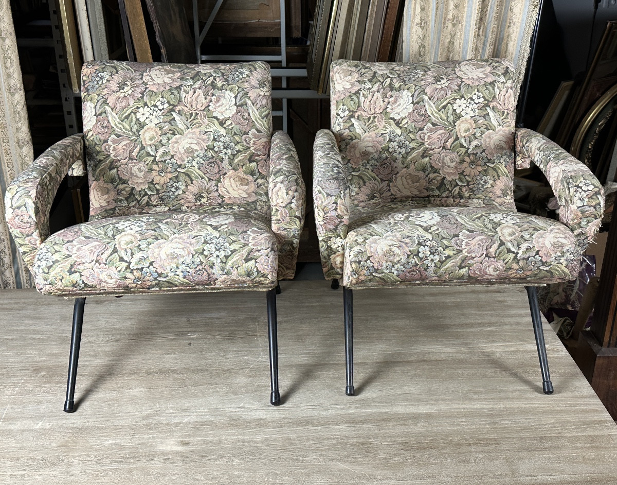 Maurice Cabrol, Pair Of Small Minimalist Armchairs, 1960, Vintage Decor, Black Lacquered-photo-6
