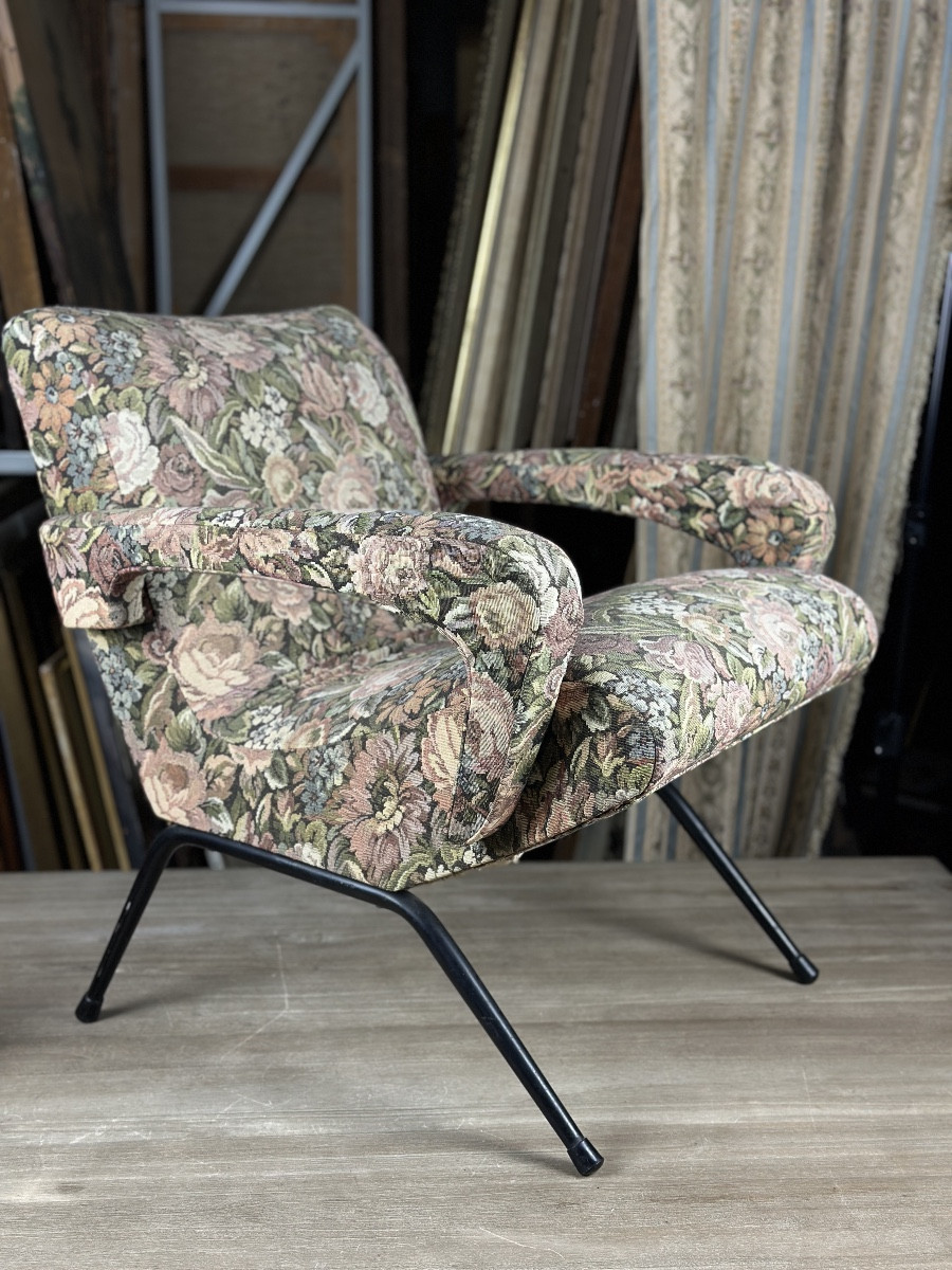 Maurice Cabrol, Pair Of Small Minimalist Armchairs, 1960, Vintage Decor, Black Lacquered-photo-7