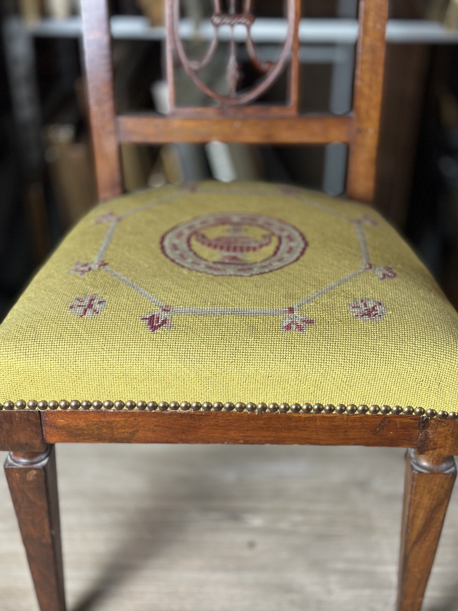Empire Chair Monogram Tapestry Burns Perfume Antique Style De Jacob X 2-photo-2