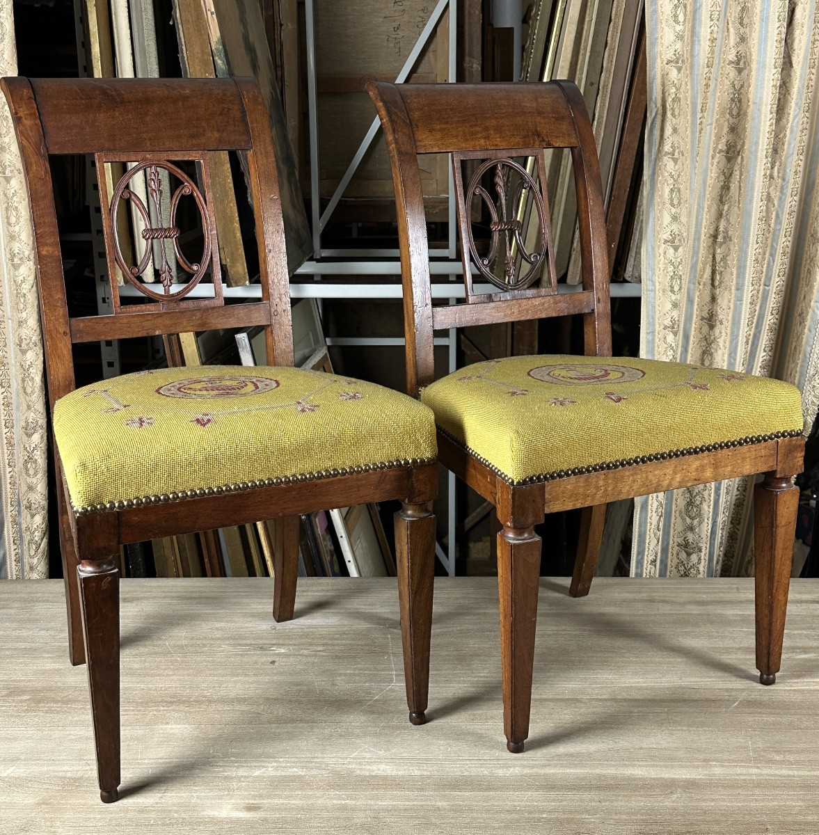 Empire Chair Monogram Tapestry Burns Perfume Antique Style De Jacob X 2