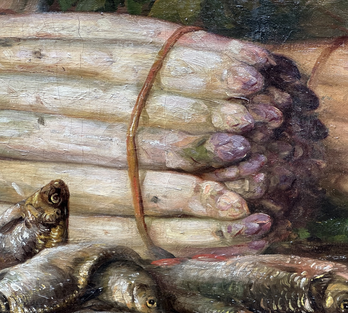 Large Painting Still Life With Asparagus Alfred Tourillon Lagny Group 19th Century