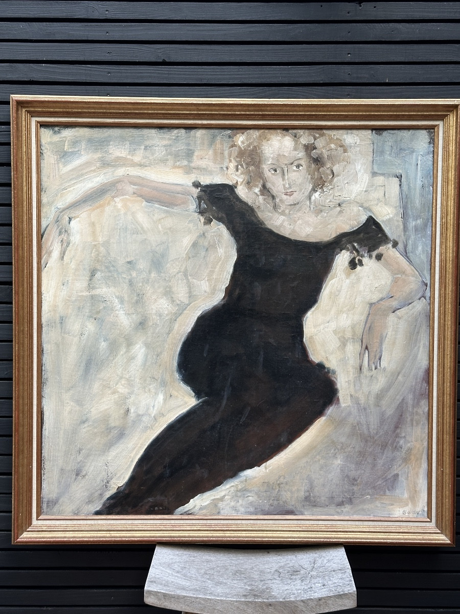 Yuri Gurov  Tableau moderne  portrait femme Française  expressionniste Galerie Londres 114cm-photo-2