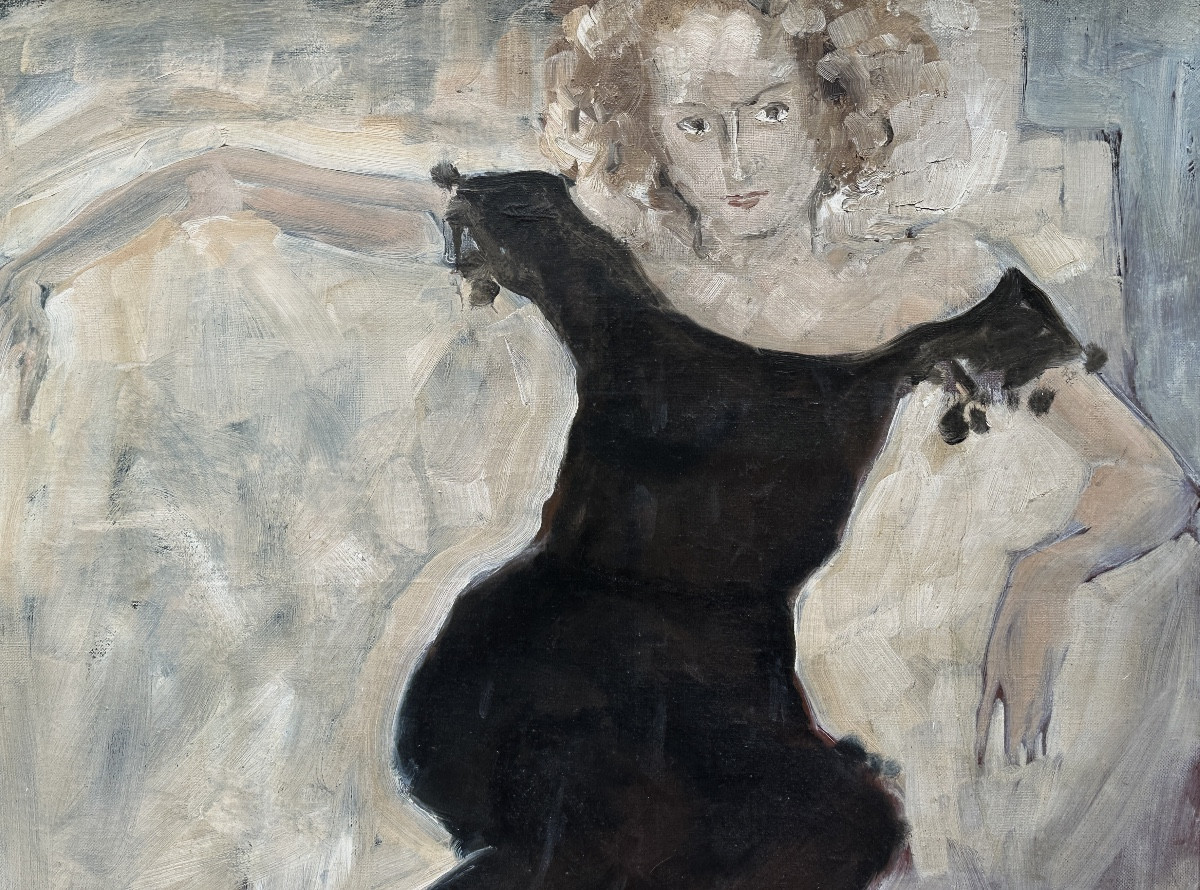 Yuri Gurov  Tableau moderne  portrait femme Française  expressionniste Galerie Londres 114cm