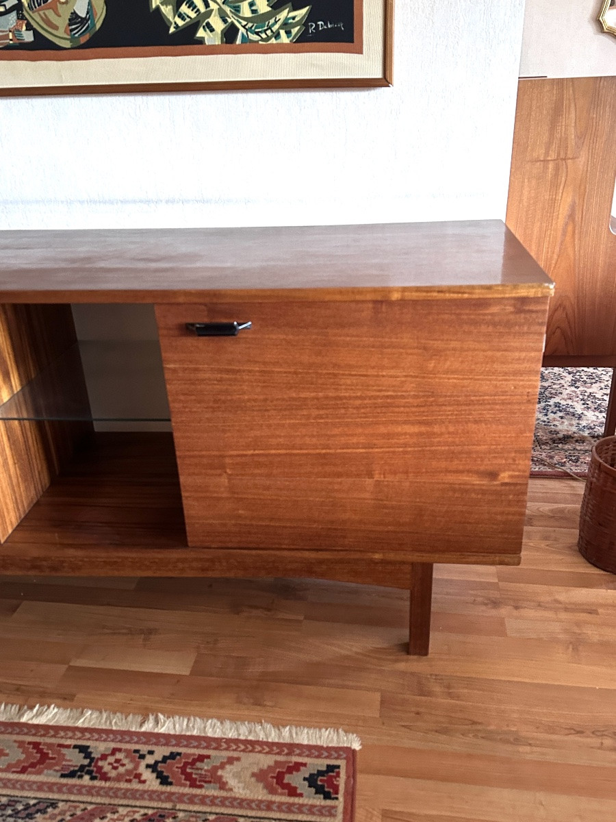 Enfilade en teck scandinave niche design vintage buffet bas 1960 rangement  décor intérieur -photo-1