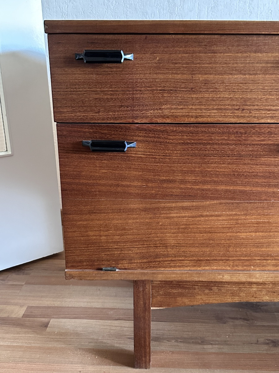 Enfilade en teck scandinave niche design vintage buffet bas 1960 rangement  décor intérieur -photo-4