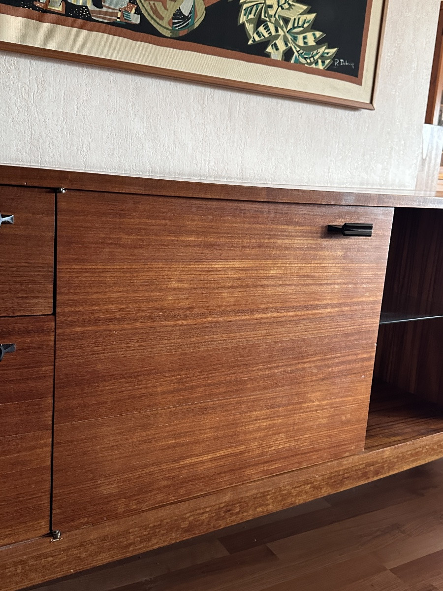 Enfilade en teck scandinave niche design vintage buffet bas 1960 rangement  décor intérieur -photo-5