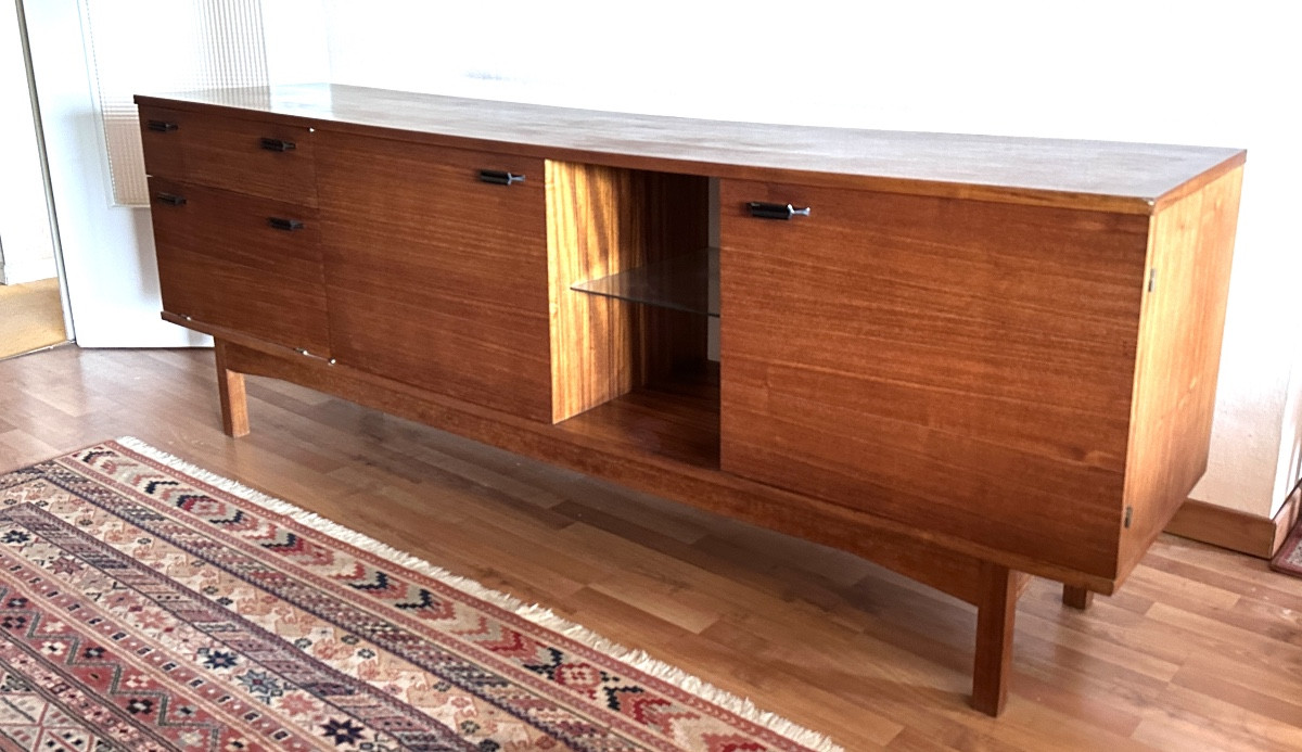 Enfilade en teck scandinave niche design vintage buffet bas 1960 rangement  décor intérieur 