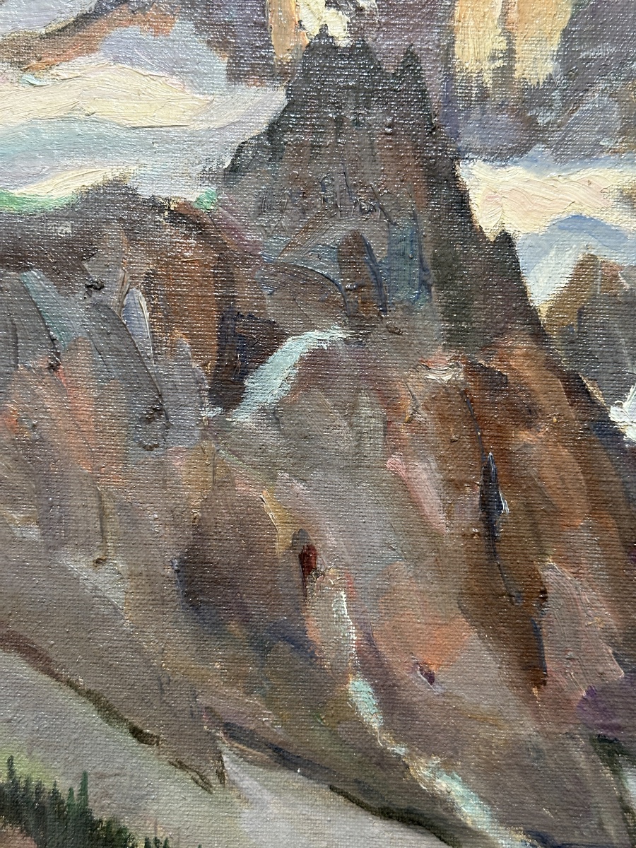 Crozier Mountain Landscape Painting The Alps La Meïje Snow Summit Signed-photo-3