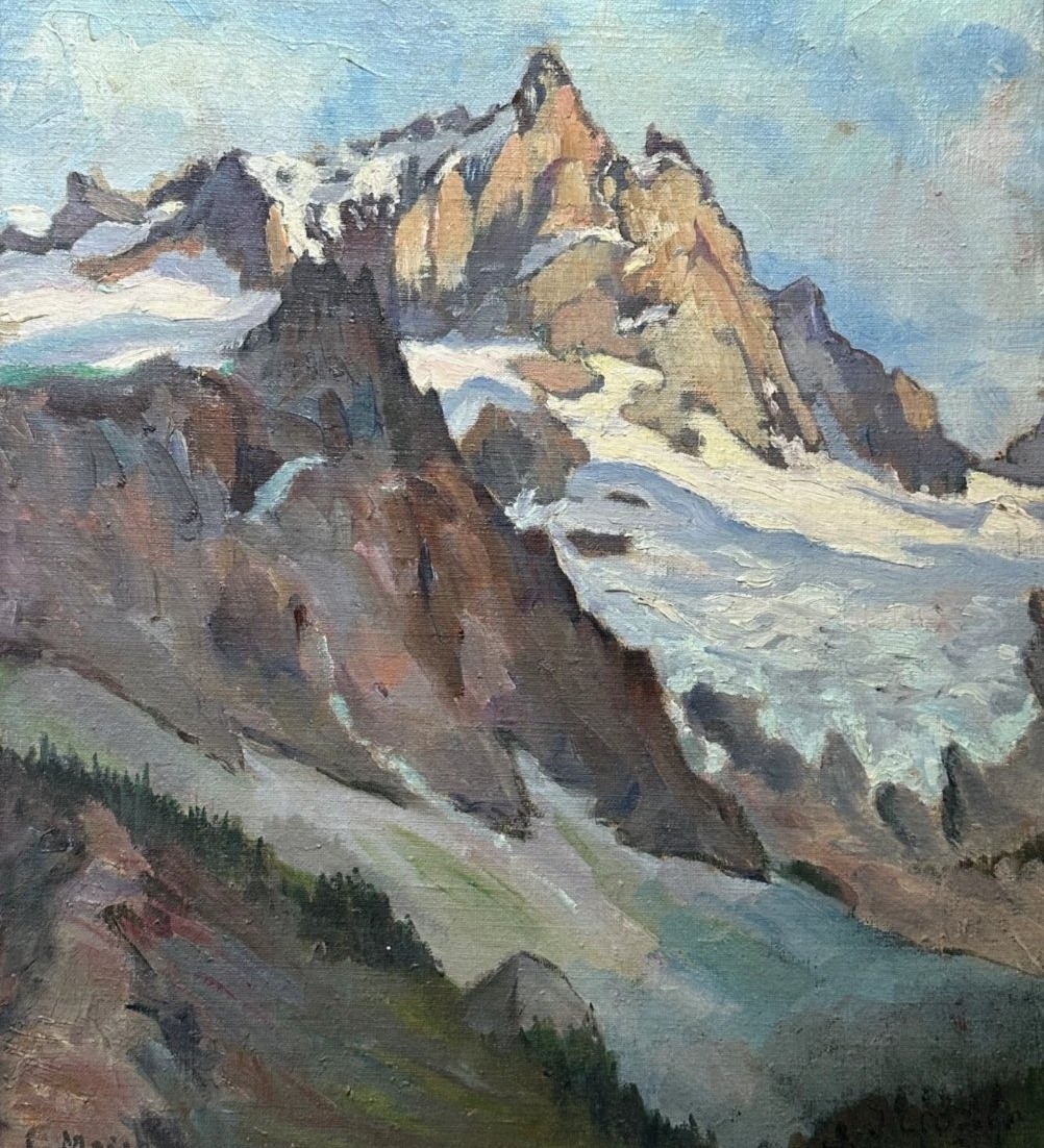 Crozier Mountain Landscape Painting The Alps La Meïje Snow Summit Signed