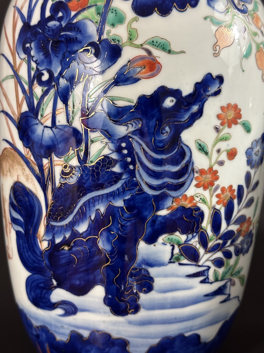 Hichōzan Shinpo Pair Of Large Vases Lions Shishi Imari Japan Arita 19th 50cm Porcelain-photo-3