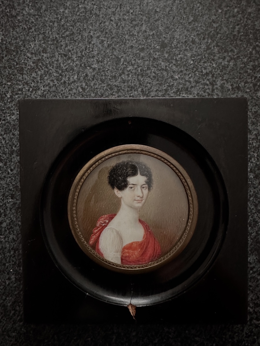 Giuseppe Locatelli Miniature Portrait Young Woman Red Dress Antique Italy 18th Century-photo-2