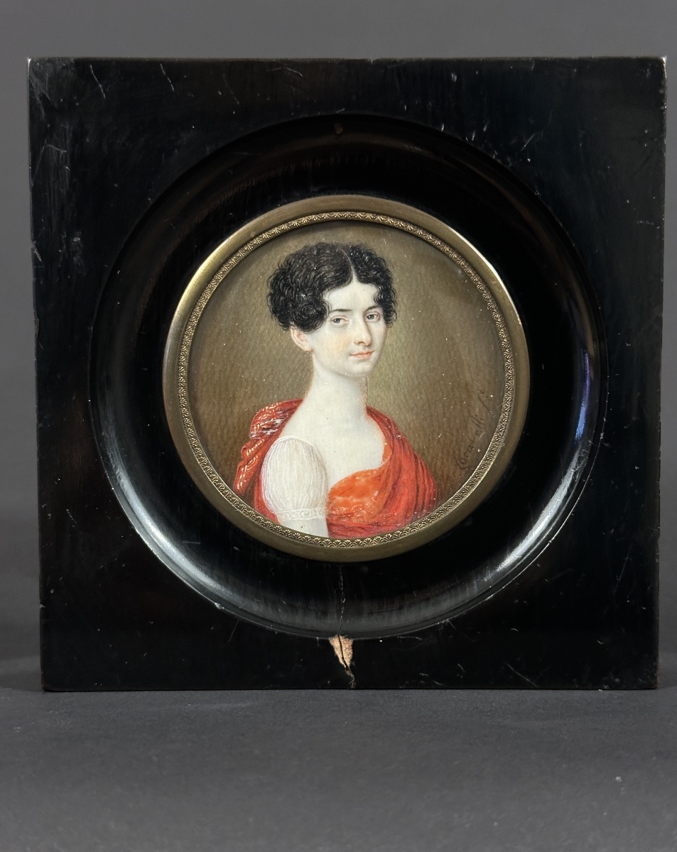 Giuseppe Locatelli Miniature Portrait Young Woman Red Dress Antique Italy 18th Century