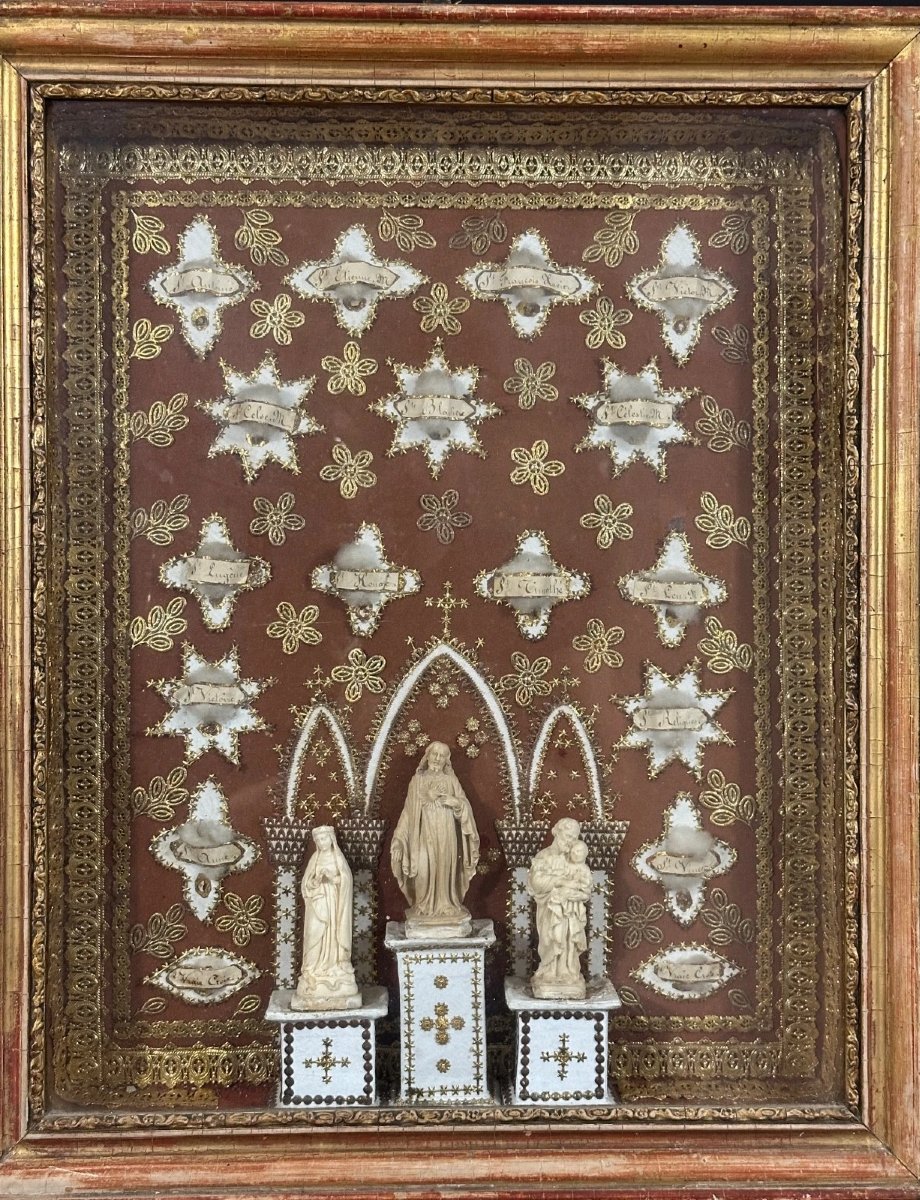 Large Reliquary Case Of The True Cross Saint Paperolles Convent Gilded Frame 19th Century-photo-2