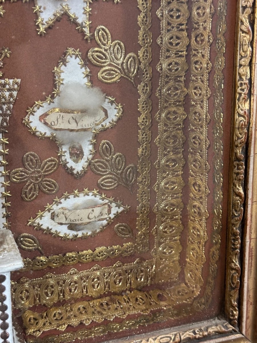 Large Reliquary Case Of The True Cross Saint Paperolles Convent Gilded Frame 19th Century-photo-3