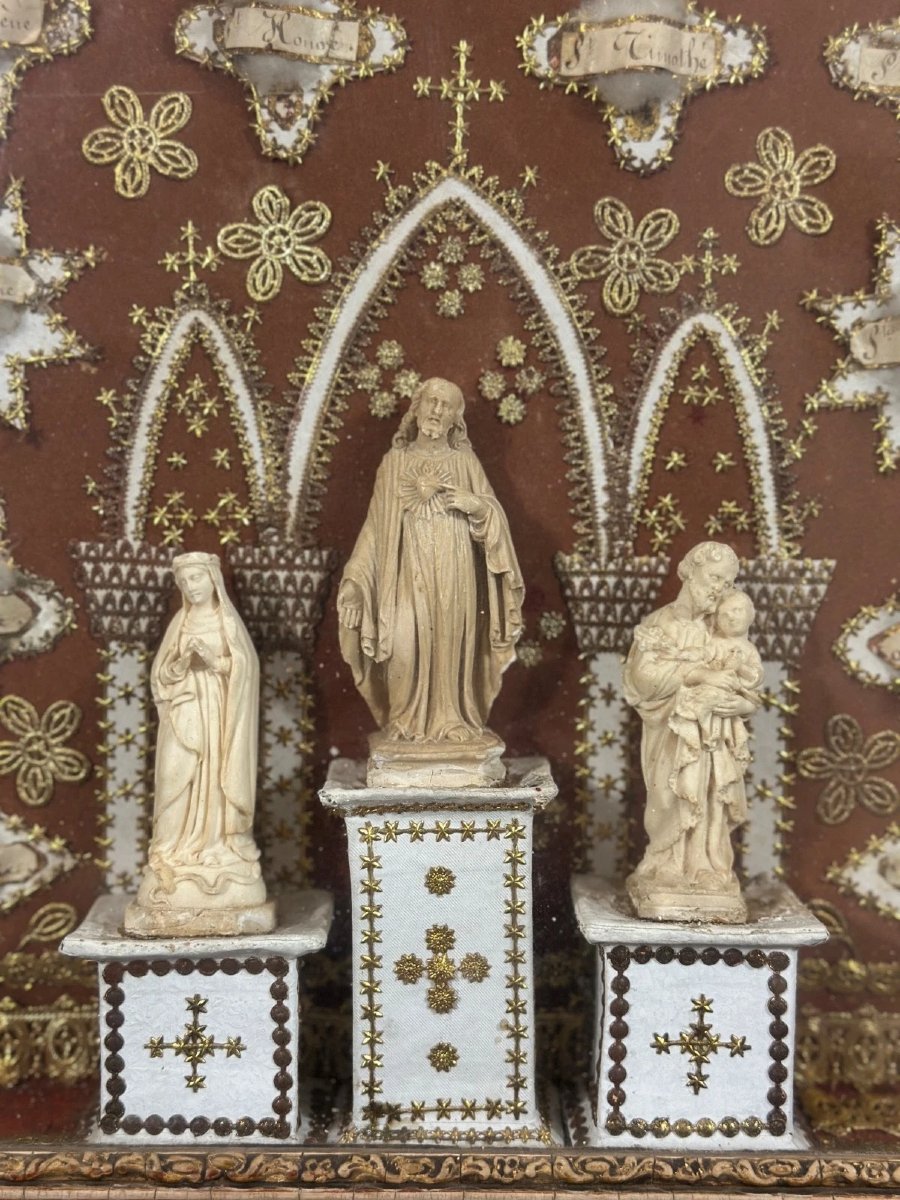Large Reliquary Case Of The True Cross Saint Paperolles Convent Gilded Frame 19th Century-photo-5