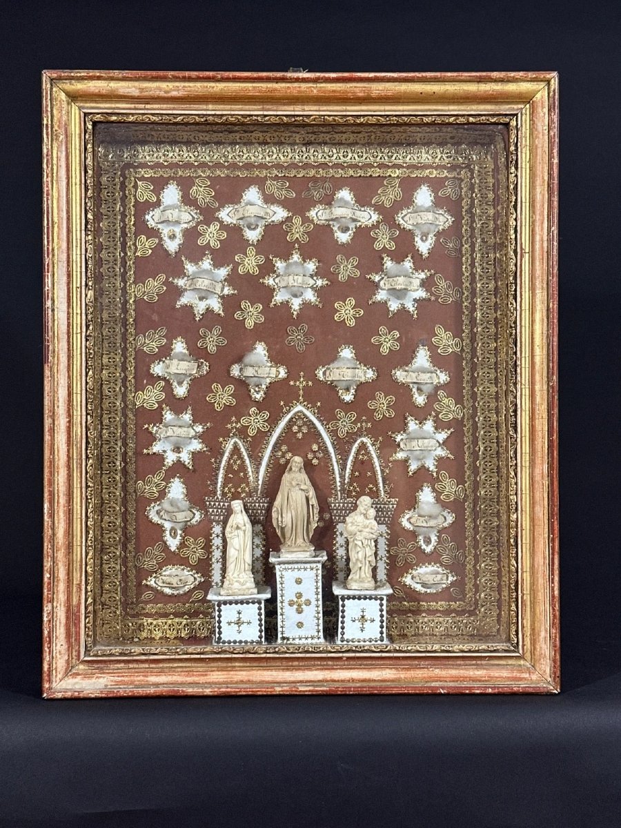 Large Reliquary Case Of The True Cross Saint Paperolles Convent Gilded Frame 19th Century