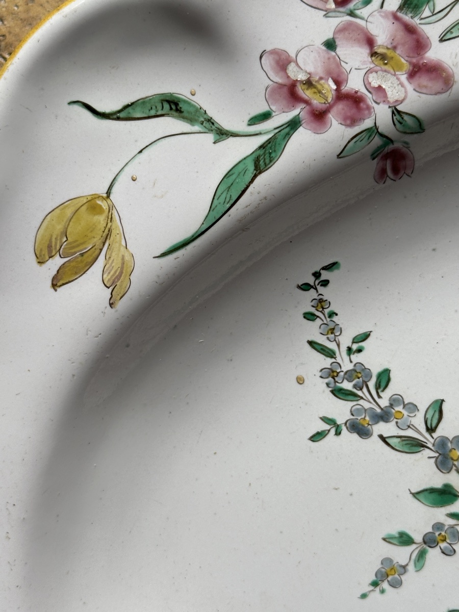 Moustiers Ferrat Pair Of Large Earthenware Dishes Rose Tulipe 18th Tulips 40 Cm-photo-3