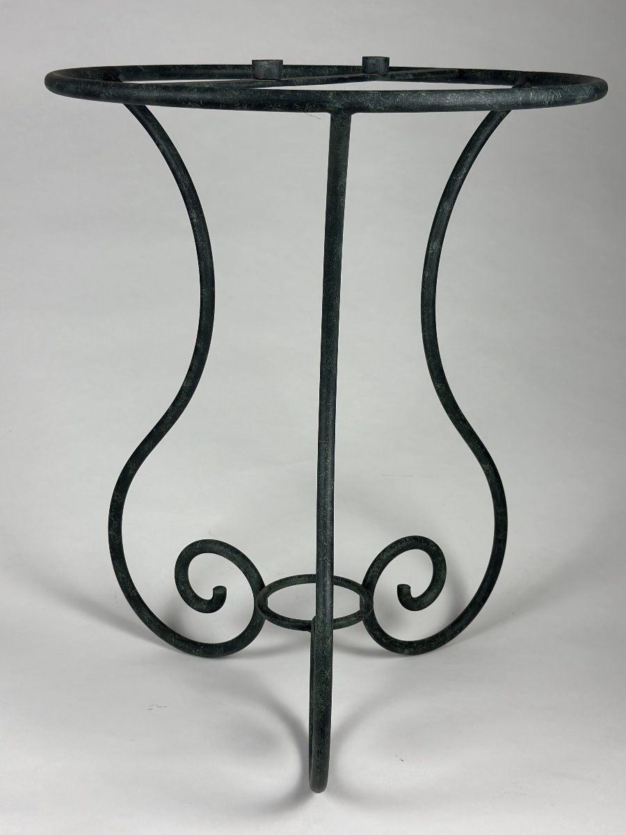 Table Pedestal Table Marquetry Marble Wrought Iron Rome Hard Stone Scagliola Antique Decor Italy-photo-1