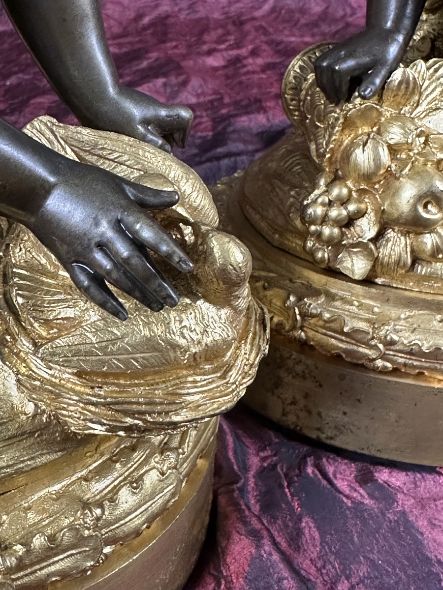 Pair Of Tazza Centerpieces Gilt Bronze With Louis XVI Loves. Clodion-photo-4